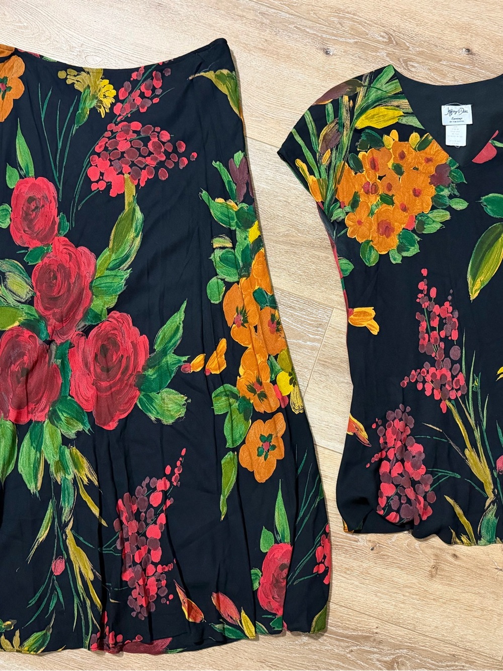 Jeffrey and Dara Evenings by Tom Barra vintage black floral skirt top
